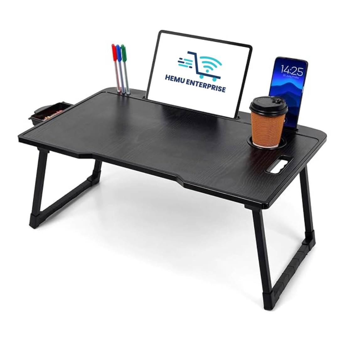 Etekcity Study Table Bed Table Premium Laptop Table/Foldable and Portable Wooden/Writing Desk for Office/Home/School 59cm, 40cm (C Black)