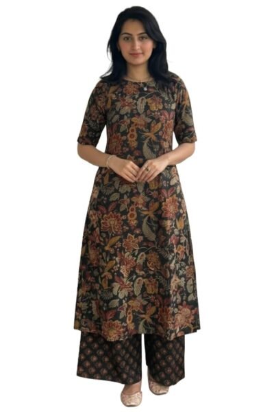 ANNI Designer Women's Viscose Blend Straight Printed Kurta with Palazzo