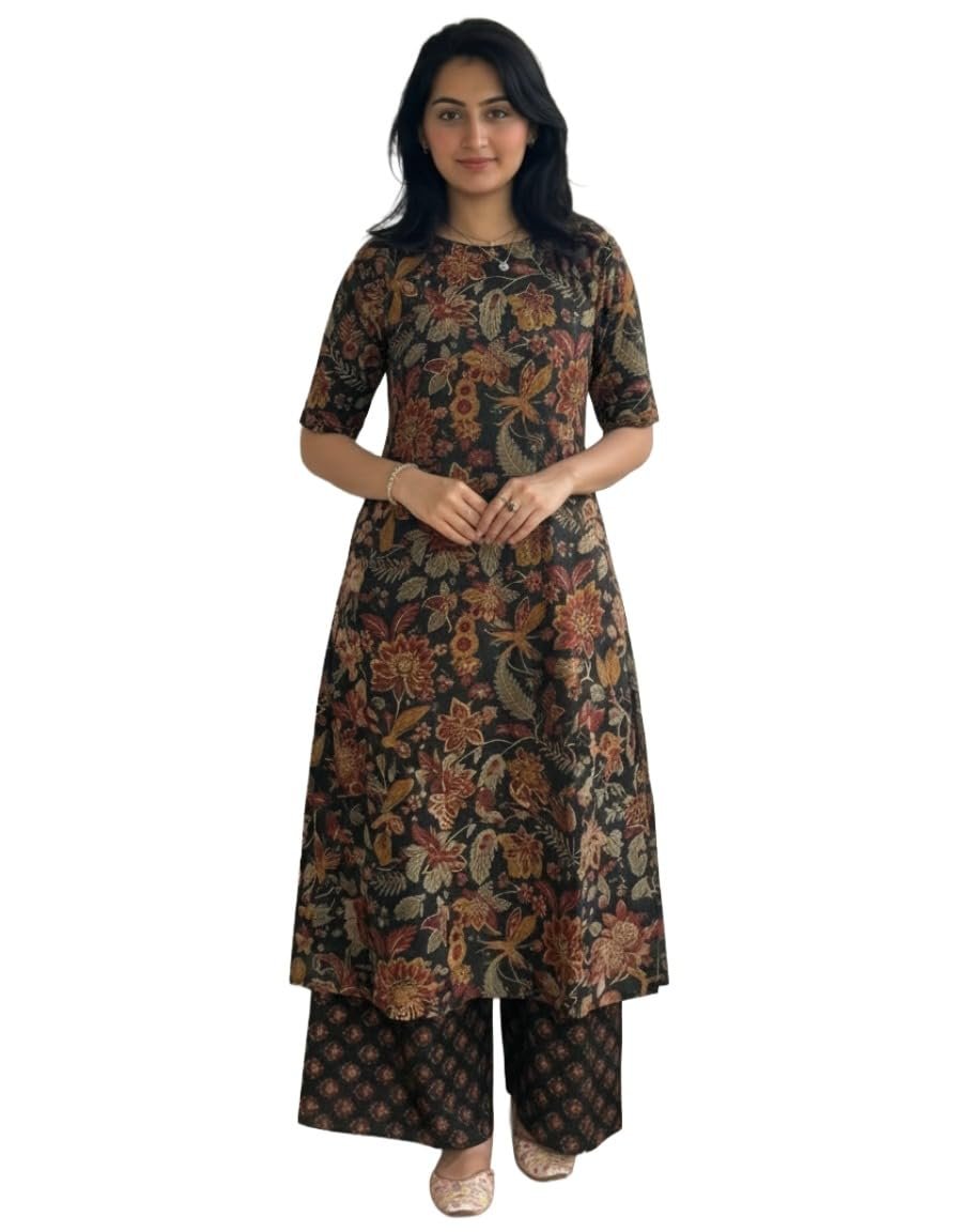 ANNI Designer Women's Viscose Blend Straight Printed Kurta with Palazzo