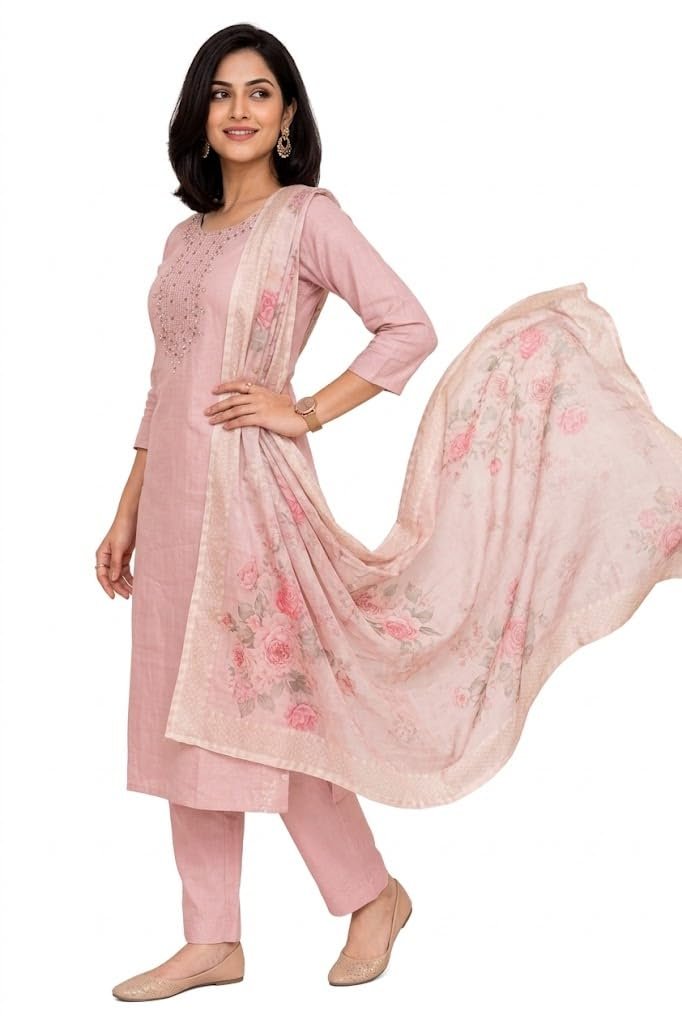 Women Embroidered Kurta Pant Set with Dupatta - Image 6
