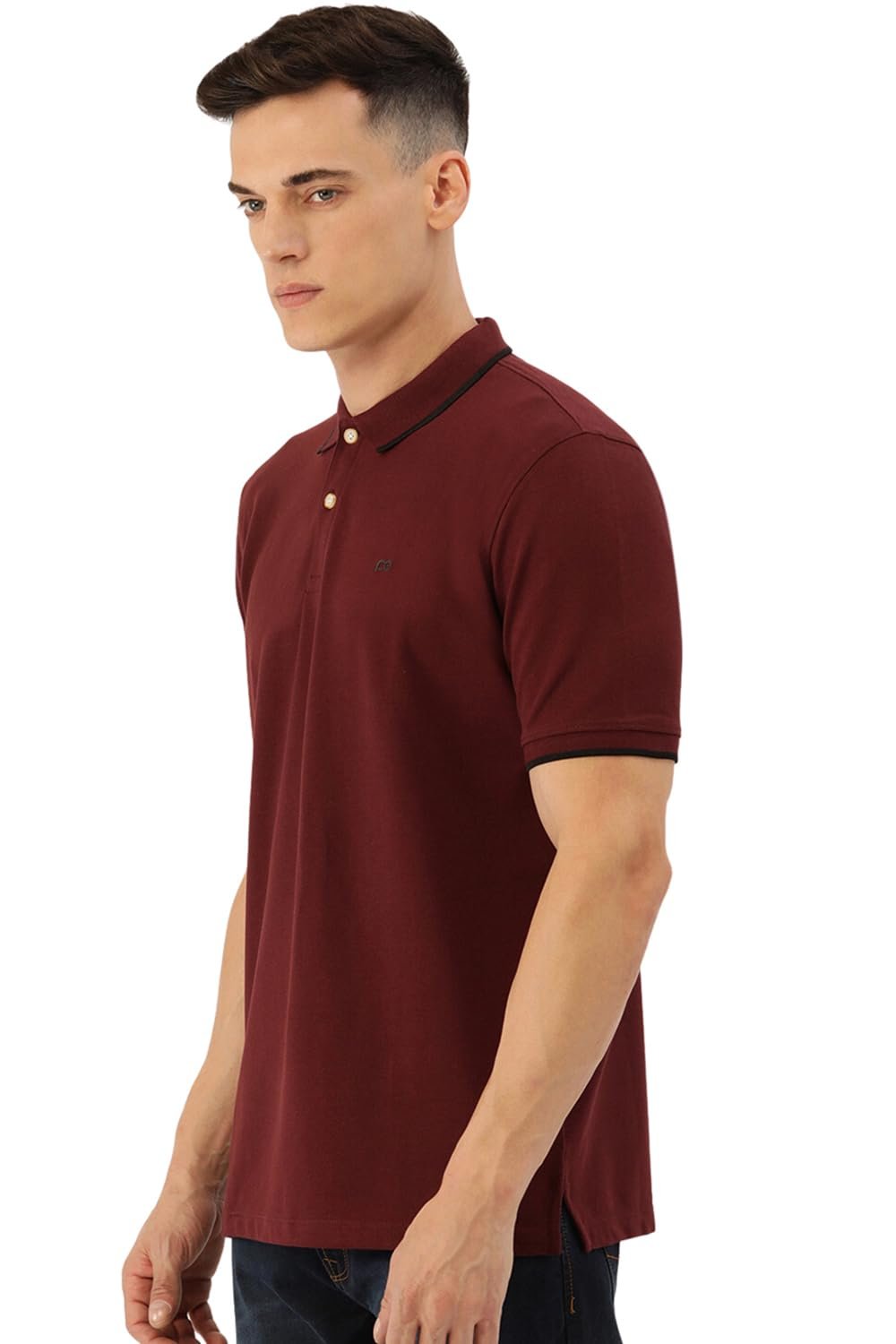 Peter England Men's Snug Fit Solid Polo T-Shirt with Coloured Collar Tipping - Image 4