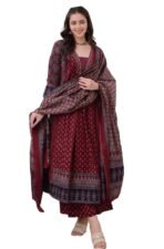KLOSIA Women's Rayon Printed Anarkali Kurta and Pant with Dupatta Set