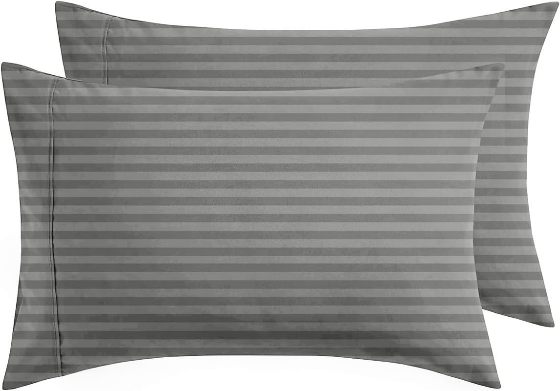 BSB HOME® 220 TC Premium Glace Cotton Solid Striped Pillow Covers