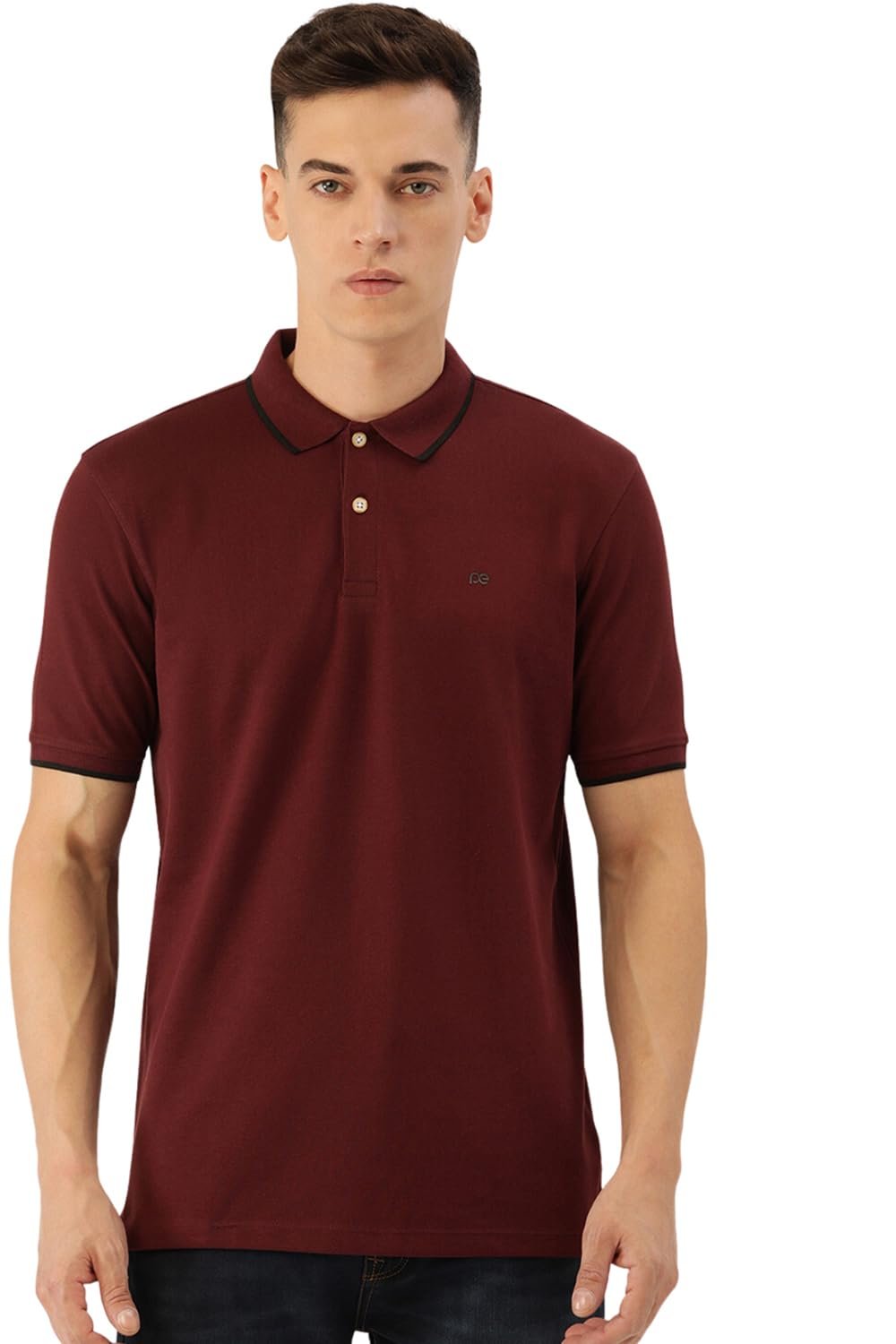 Peter England Men's Snug Fit Solid Polo T-Shirt with Coloured Collar Tipping - Image 3