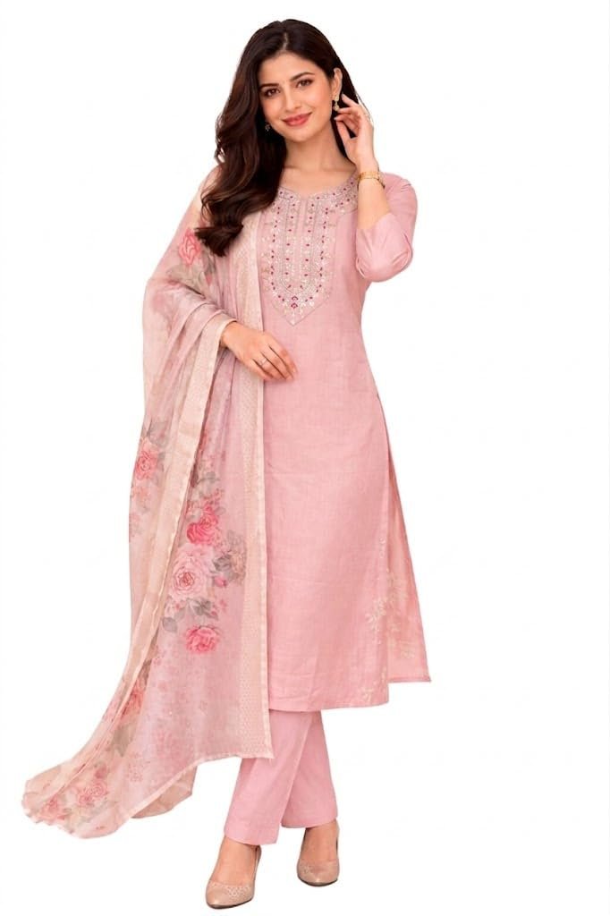 Women Embroidered Kurta Pant Set with Dupatta