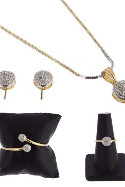 ZENEME Jewellery Set Gold Plated American Diamond Traditional Stylish Pendant Set, Ring, Bracelet with Earring Jewellery for Women & Girls