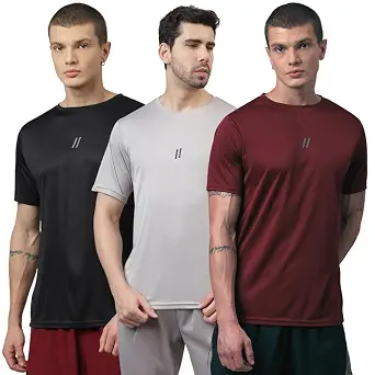 ATICX Slim Fit Polyester Sports T-Shirt for Men - Round Neck Quick Dry Fit Half Sleeve Breathable Stylish Gym & Workout Tee - Lightweight Running Cycling Football Swimming Training Sportswear Top