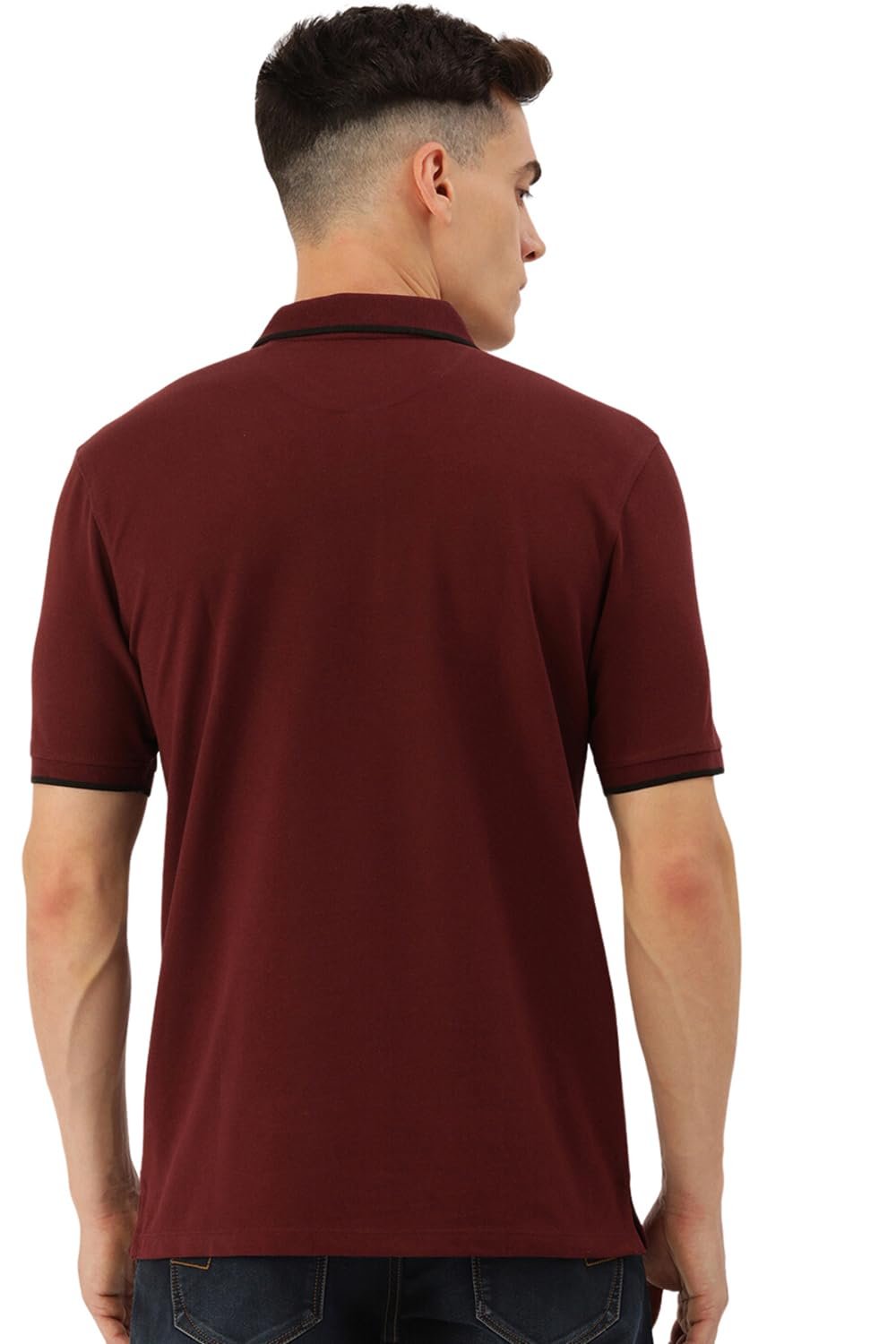 Peter England Men's Snug Fit Solid Polo T-Shirt with Coloured Collar Tipping - Image 5