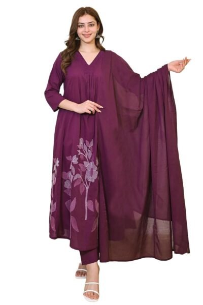 Nermosa Women Solid A-line Kurta and Pant set With Dupatta