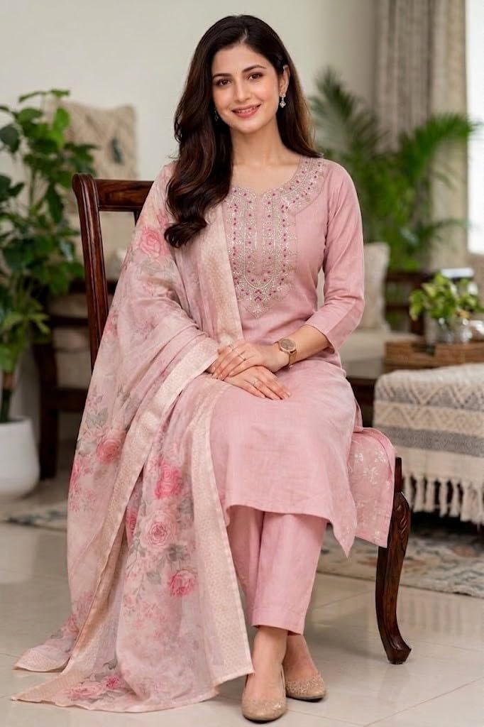 Women Embroidered Kurta Pant Set with Dupatta - Image 5