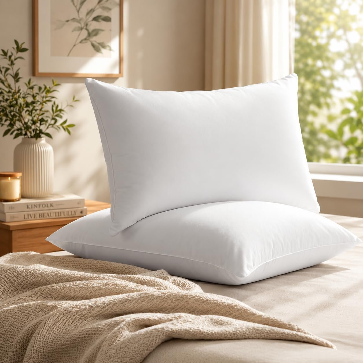 Welspun Dream Nest Microfiber Plain White Pillows Set 2