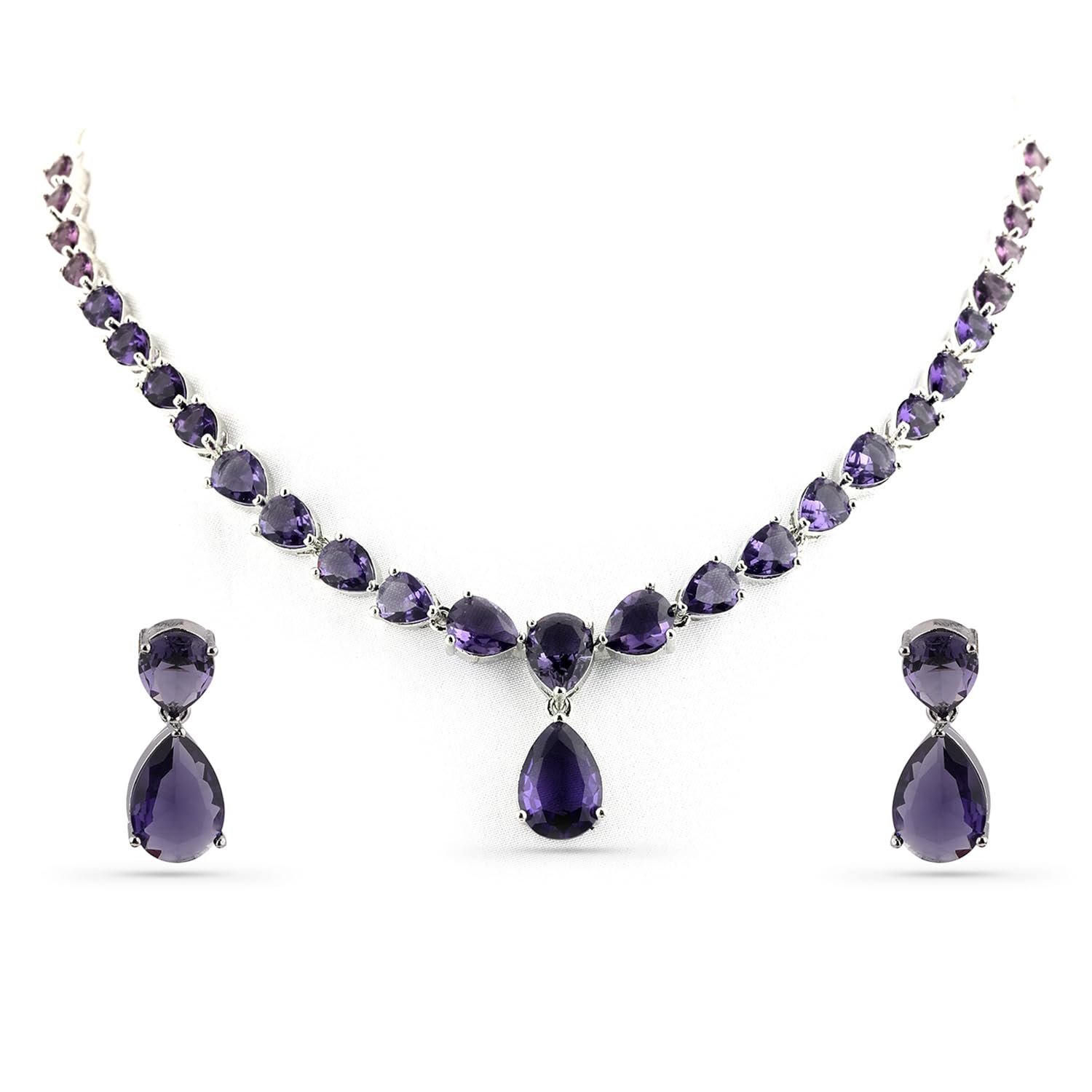 Rubans Necklace Set Rhodium Plated Crystal Studded Jewellery Gift for Women & Girls