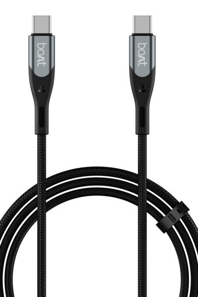 boAt Type C to C 65W Fast Charging Cable with 480 Mbps Data Transfer, Tangle-Free Cable in Premium Nylon Braided Design (Carbon Black)