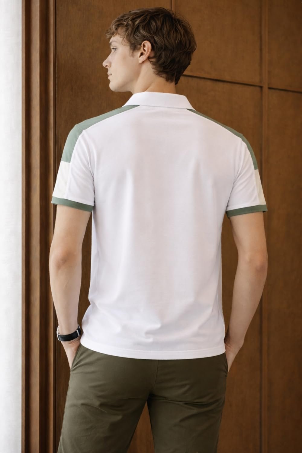 Louis Philippe Men's Slim Fit Premium High-End Pique in Superior Cotton Cut & Sew Design Color Block Shoulder Half Sleeve Polo Tshirt - Image 4