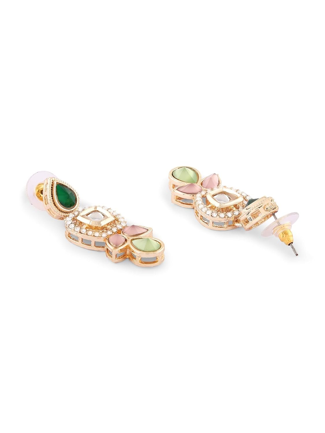ZAVERI PEARLS Green Pink Stones Austrian Diamonds Embellished Choker Necklace Earring & Ring Set For Women-ZPFK17672 - Image 5