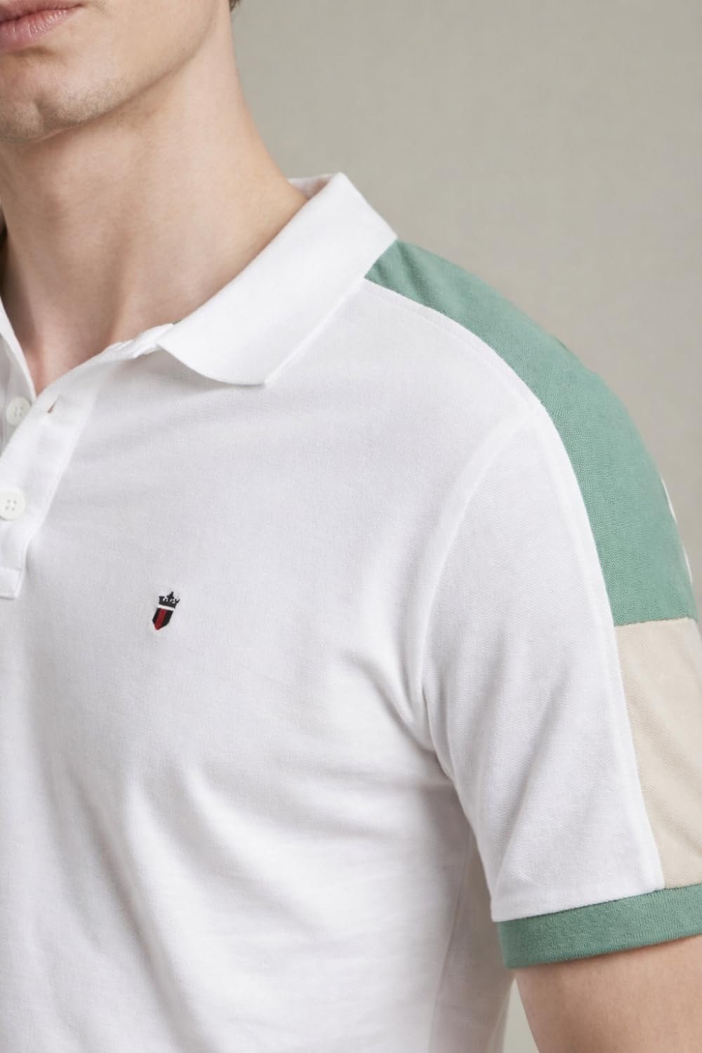 Louis Philippe Men's Slim Fit Premium High-End Pique in Superior Cotton Cut & Sew Design Color Block Shoulder Half Sleeve Polo Tshirt - Image 5