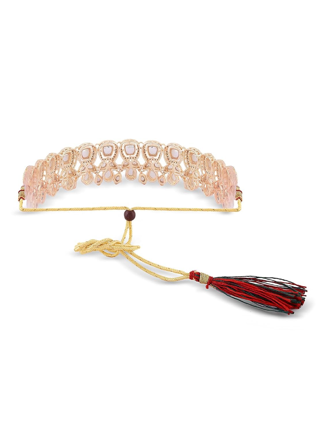 ZAVERI PEARLS Green Pink Stones Austrian Diamonds Embellished Choker Necklace Earring & Ring Set For Women-ZPFK17672 - Image 9