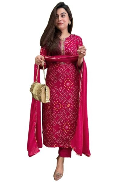 GoSriKi Viscose Printed Straight Kurta with Pant and Dupatta for Women
