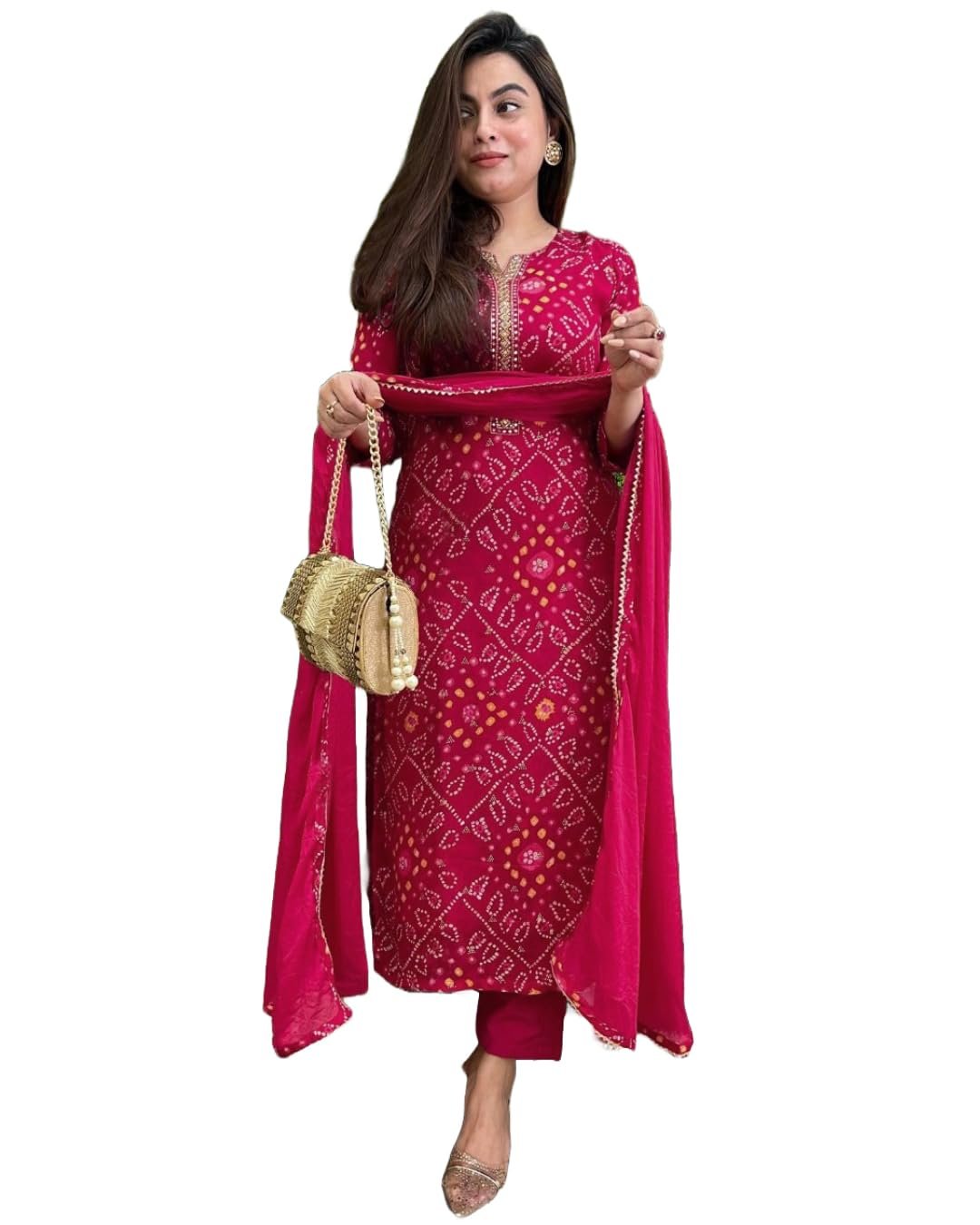 GoSriKi Viscose Printed Straight Kurta with Pant and Dupatta for Women