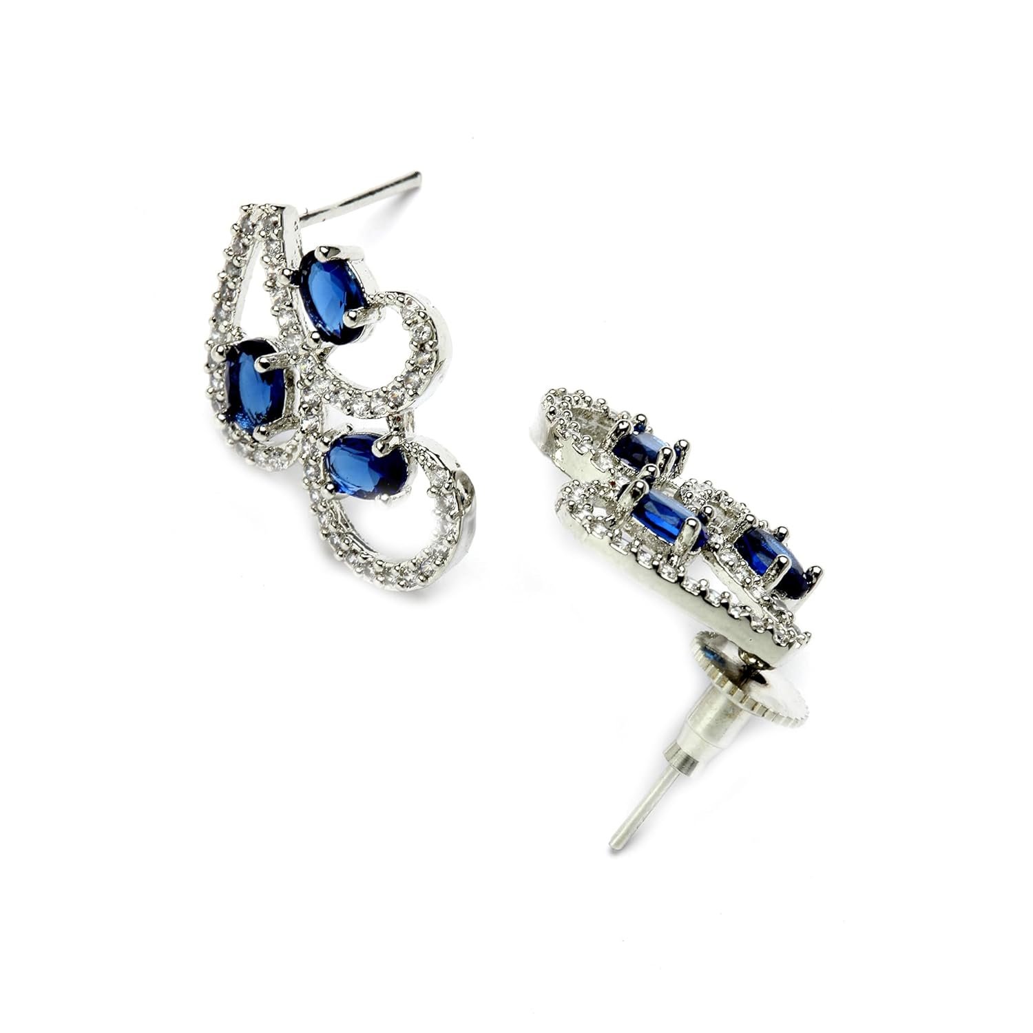 ZENEME Rhodium-Plated with Silver-Toned White Cubic Zirconia & American Diamond studded Necklace and Drop Earrings Jewellery Set for women - Image 6
