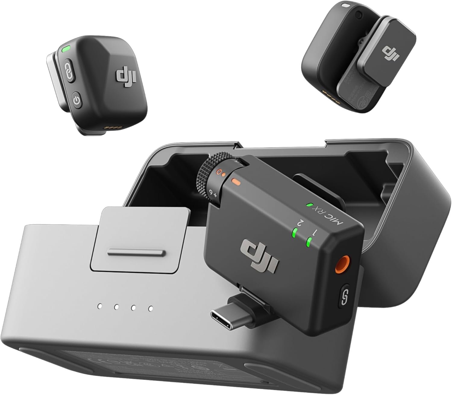 DJI Mic Mini (2 Transmitters + 1 Receiver + Charging Cradle), Ultra Light, Detailed Audio, 48 Hours Use, Noise Cancelling, Auto Limit, Wireless Microp