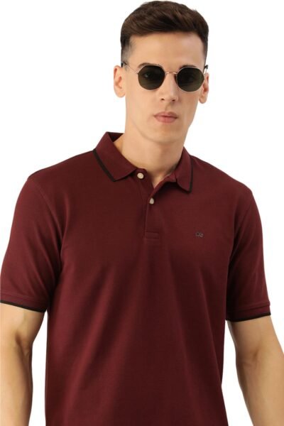 Peter England Men's Snug Fit Solid Polo T-Shirt with Coloured Collar Tipping