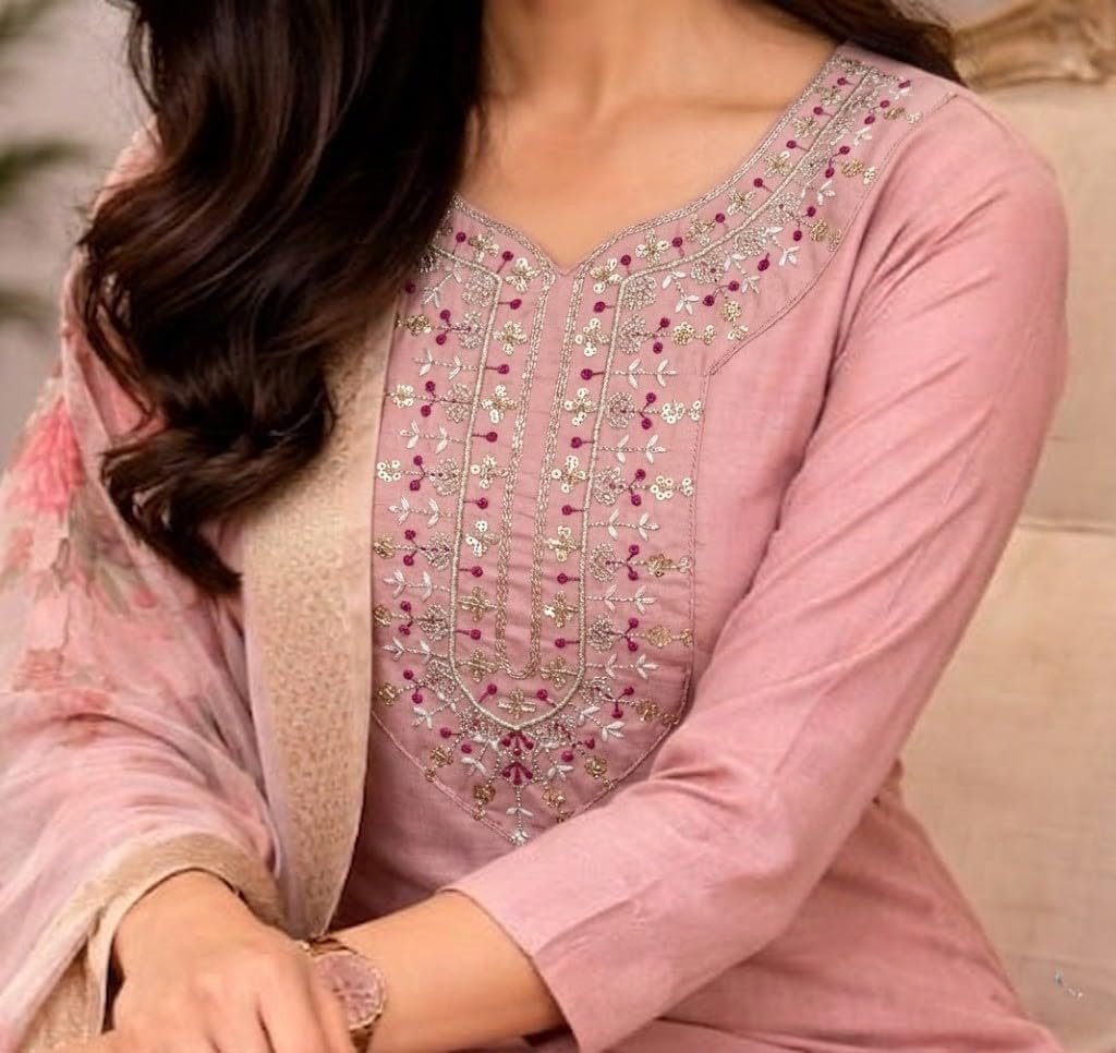 Women Embroidered Kurta Pant Set with Dupatta - Image 2