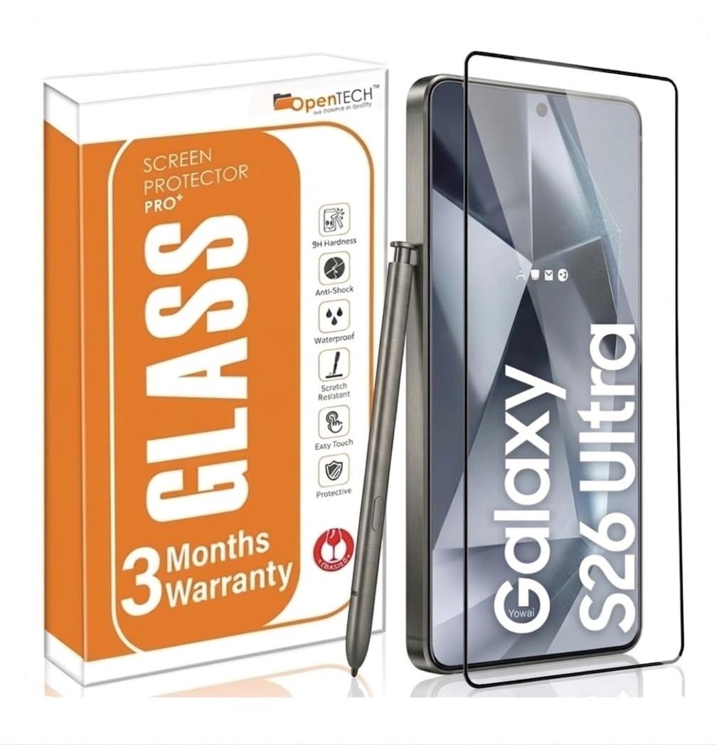 OpenTech® Military-Grade Gorilla Tempered Glass for Samsung Galaxy S26 Ultra with Fingerprint Unlock, Edge to Edge Coverage - Case Friendly, Anti-scra