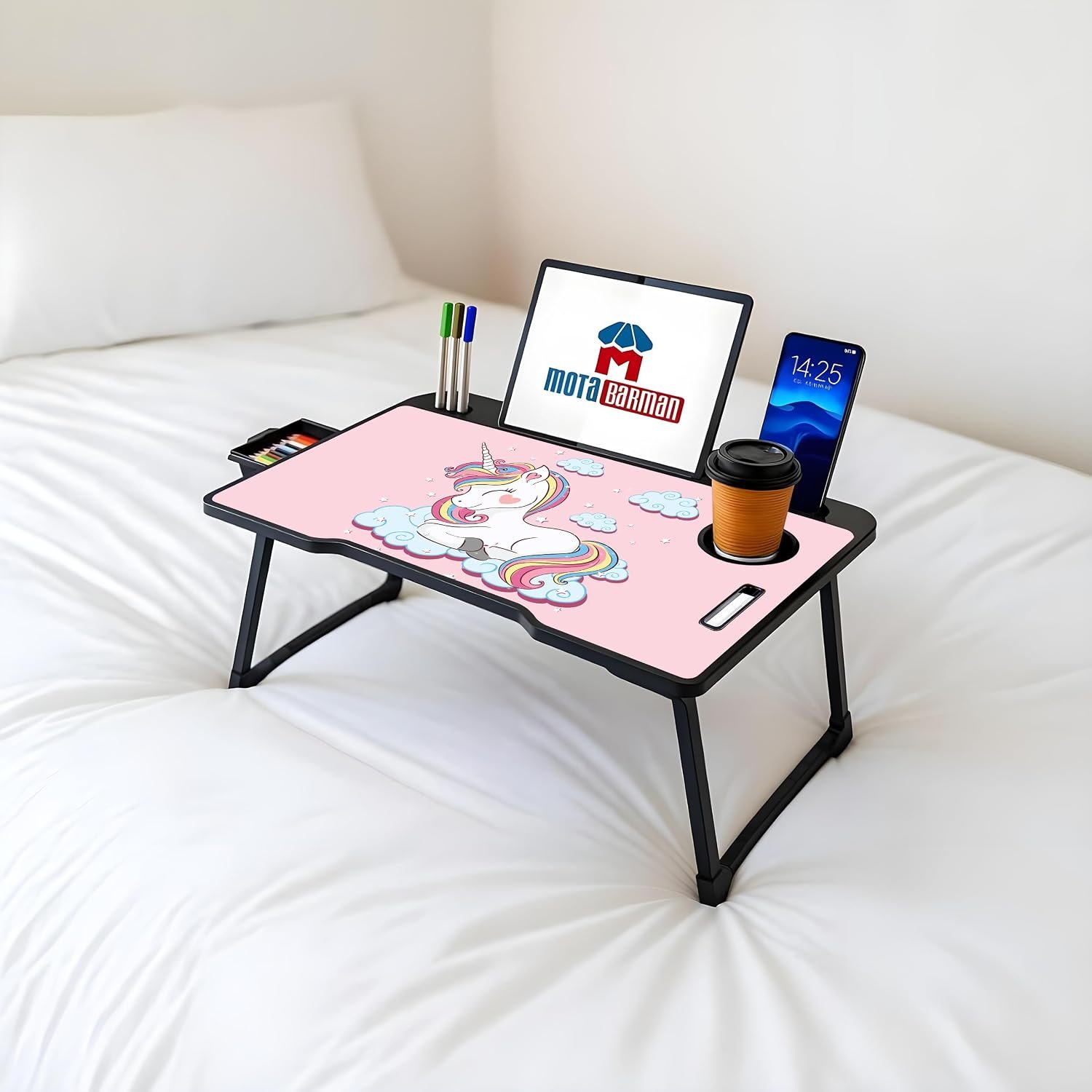 DIVIJA STORE Smart Multipurpose Foldable Laptop Table with Cup Holder, Study Table, Bed Table, Breakfast Table, Foldable and Portable/Ergonomic & Roun - Image 2