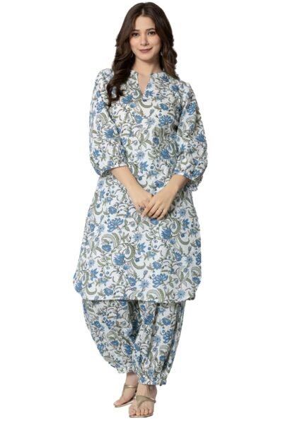 rytras Women Pure Cotton Printed Straight Kurta Set with Palazzo Pants - Ethnic Wear