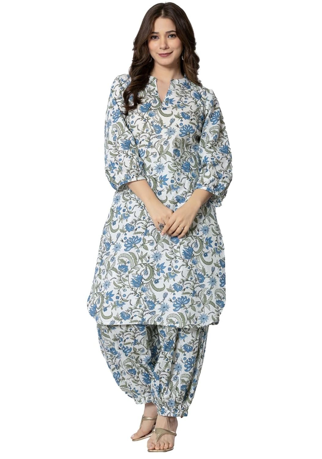 rytras Women Pure Cotton Printed Straight Kurta Set with Palazzo Pants - Ethnic Wear