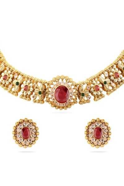 Rubans Choker Necklace Set Gold Plated Traditional Jewellery Gift for Women & Girls