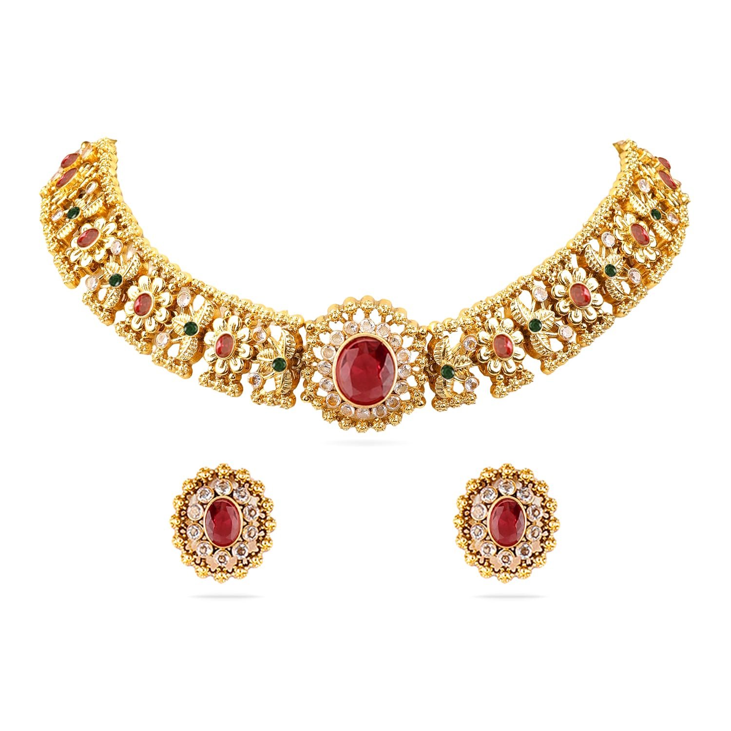 Rubans Choker Necklace Set Gold Plated Traditional Jewellery Gift for Women & Girls
