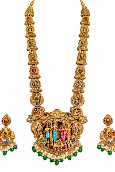 Premium Sita Ramam Temple Jewellery Long Haram Set for Women