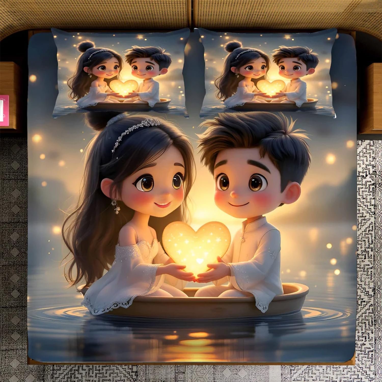 7D Fairy Glow of LoveHouse Collection Double Bedsheet 90x100 inch with 2 Pillow Covers - Image 4