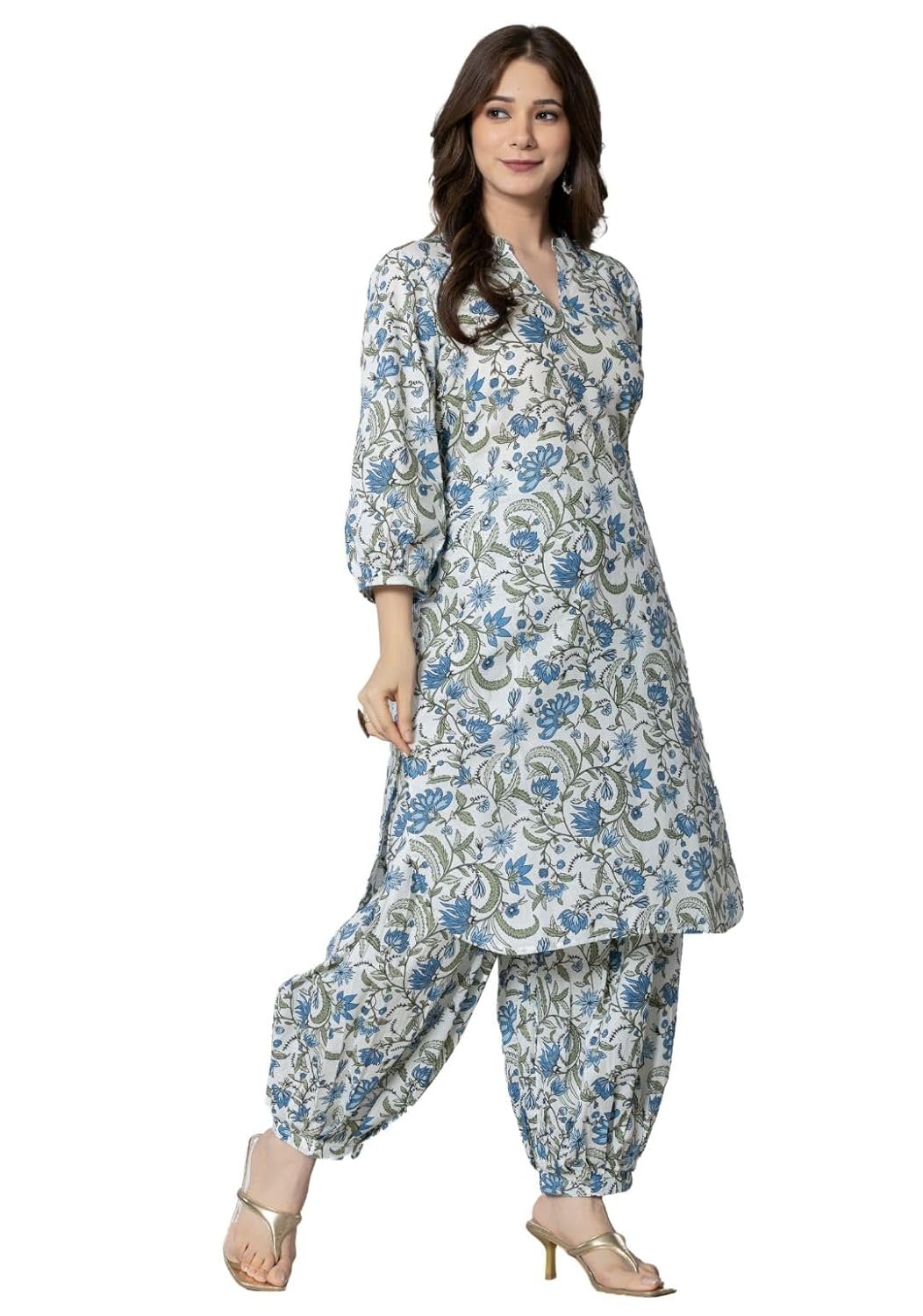 rytras Women Pure Cotton Printed Straight Kurta Set with Palazzo Pants - Ethnic Wear - Image 3