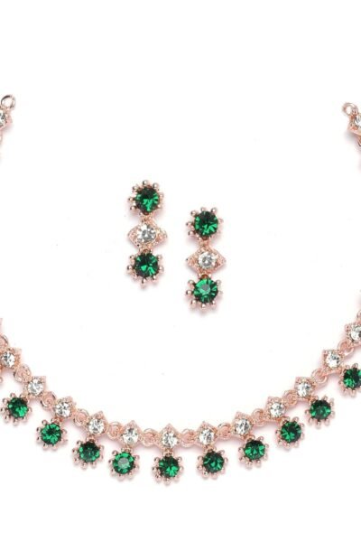 ZENEME Rose Gold-Plated American Diamond Studded Star Shaped Necklace With Earrings Jewellery Set For Girls and Women