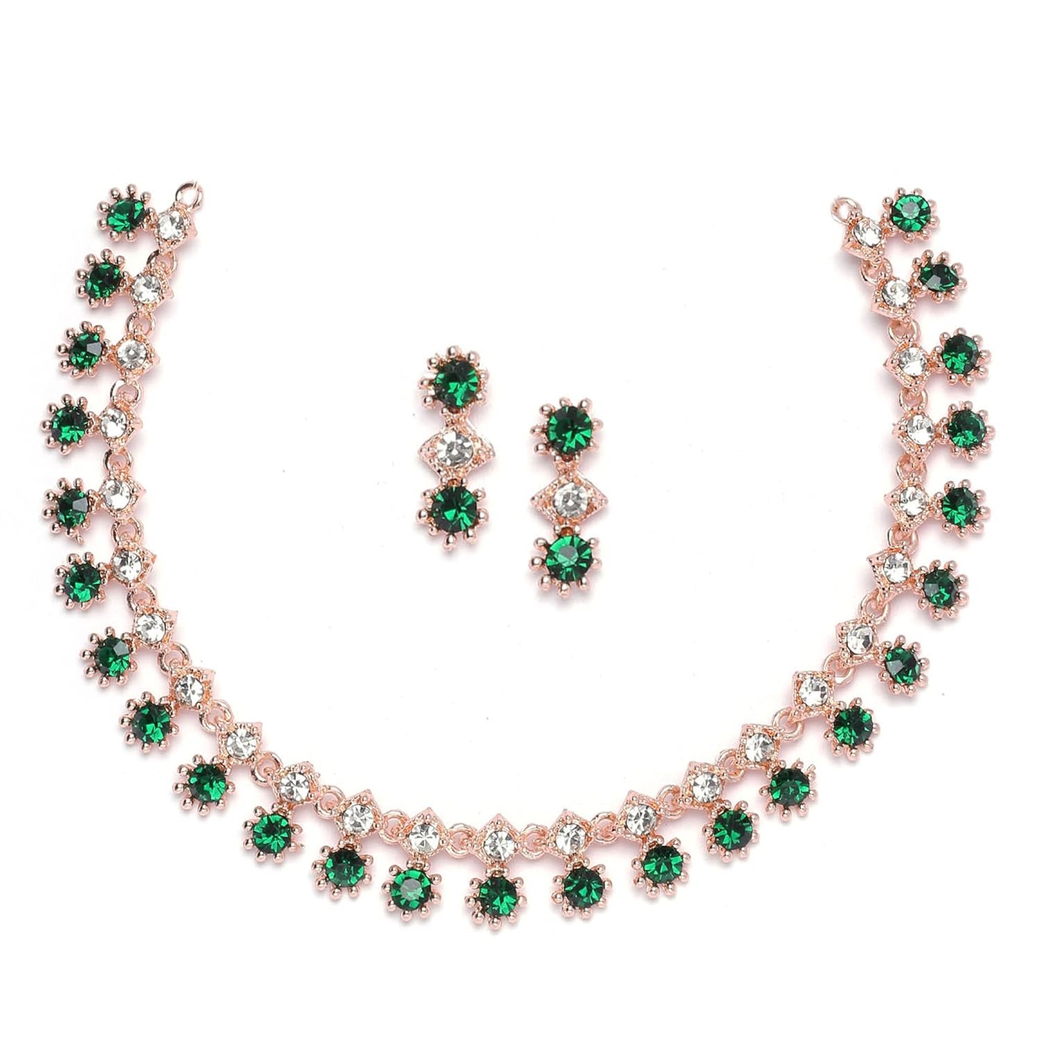 ZENEME Rose Gold-Plated American Diamond Studded Star Shaped Necklace With Earrings Jewellery Set For Girls and Women