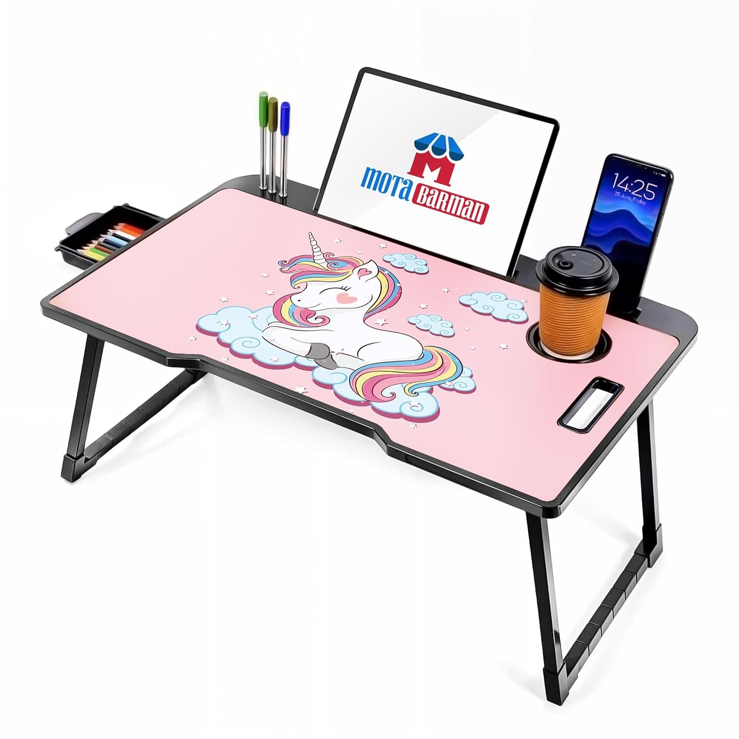 DIVIJA STORE Smart Multipurpose Foldable Laptop Table with Cup Holder, Study Table, Bed Table, Breakfast Table, Foldable and Portable/Ergonomic & Roun - Image 3