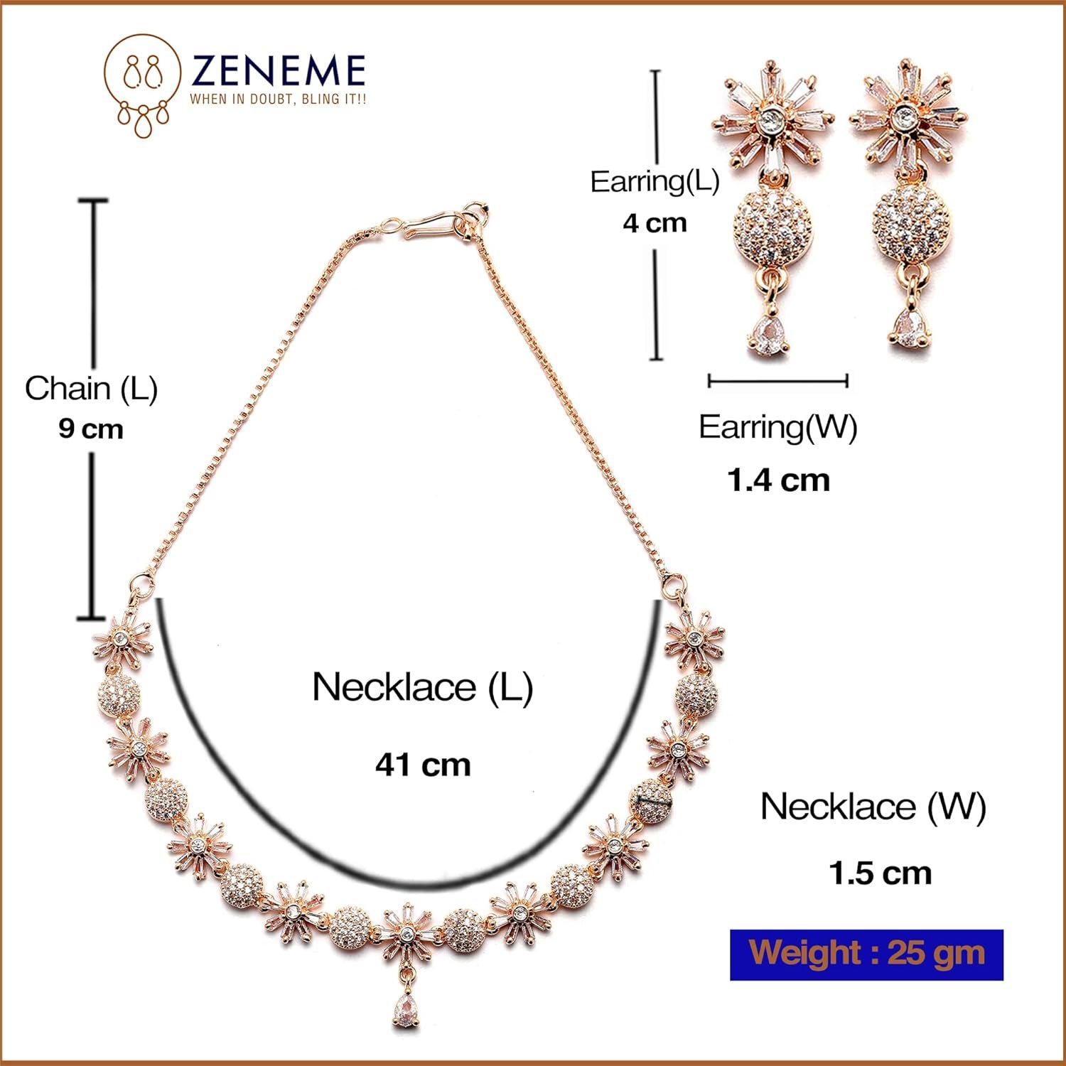 ZENEME Rhodium Plated Silver Toned White American Diamond Studded Necklace With Earring Jewellery Set For Women and Girl - Image 5