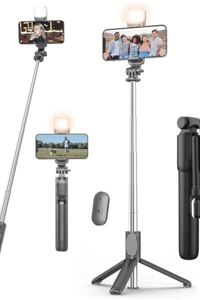 Kratos 28 Inch Selfie Stick Tripod Stand with Light, 3-in-1 Multifunctional Design, Rechargeable LED Light with Two Brightness Levels with Bluetooth R