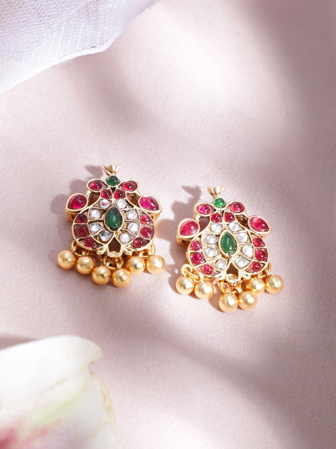 Rubans Gold-Plated Handcrafted Artificial Jewelry Set with Ruby, White Emerald Studs & Gold-White Beads with Earrings For Women and Girls โ Perfect fo - Image 5