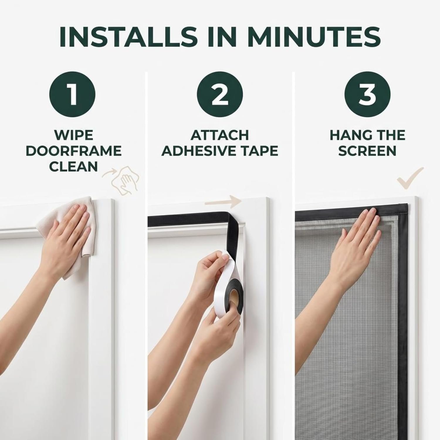 Mosquito Net for Door Fiberglass Magnetic Curtain Auto Closing Insect Screen for All Door Types with Self Adhesive Hook Tape - Image 8