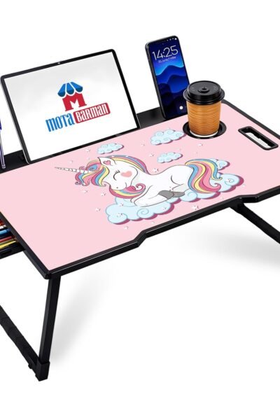 DIVIJA STORE Smart Multipurpose Foldable Laptop Table with Cup Holder, Study Table, Bed Table, Breakfast Table, Foldable and Portable/Ergonomic & Roun