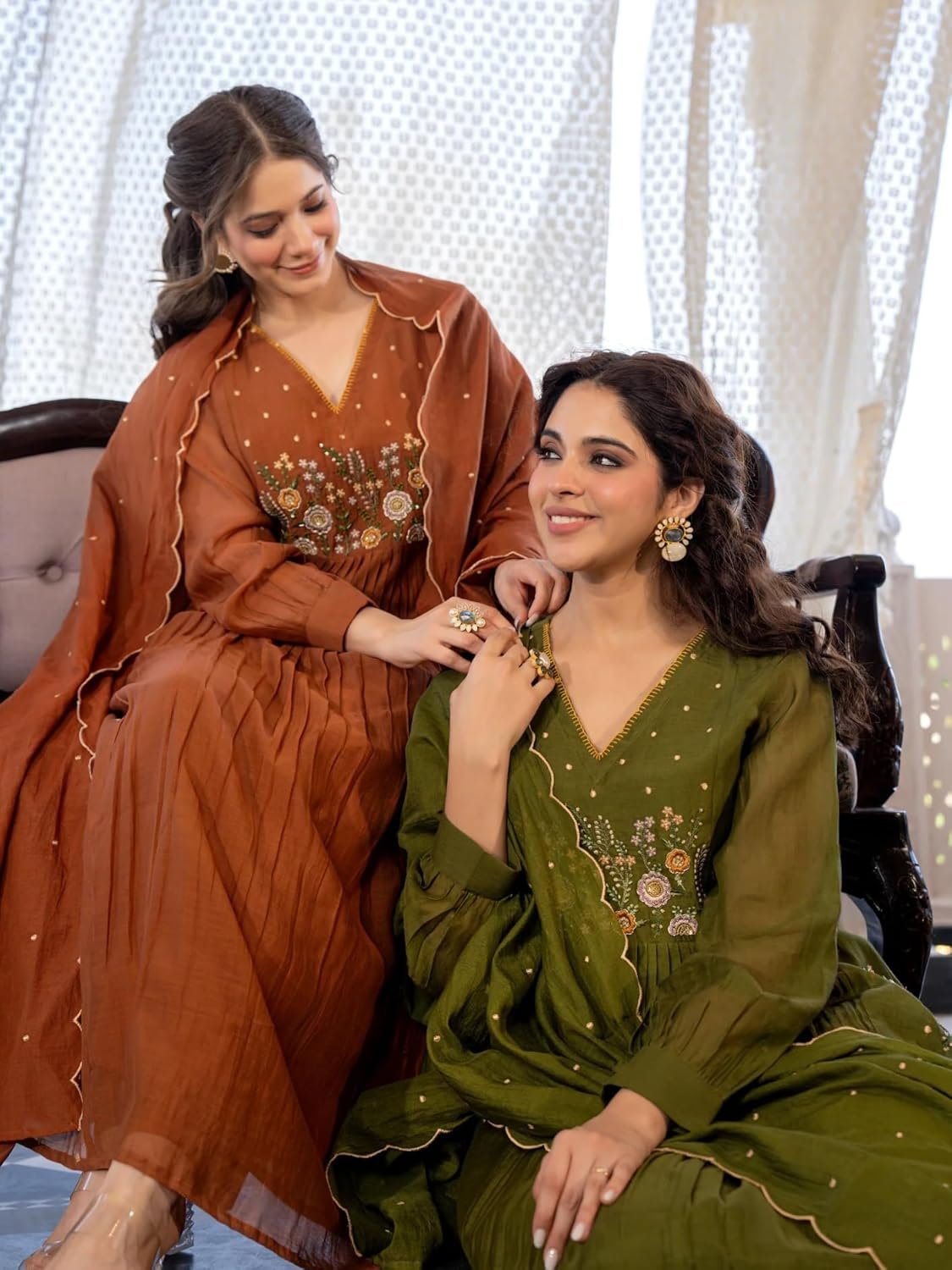 Nermosa Women Embroidery Solid Anarkali Kurta and Pant Set with Dupatta - Image 6