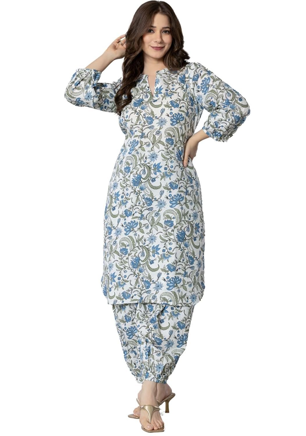 rytras Women Pure Cotton Printed Straight Kurta Set with Palazzo Pants - Ethnic Wear - Image 4