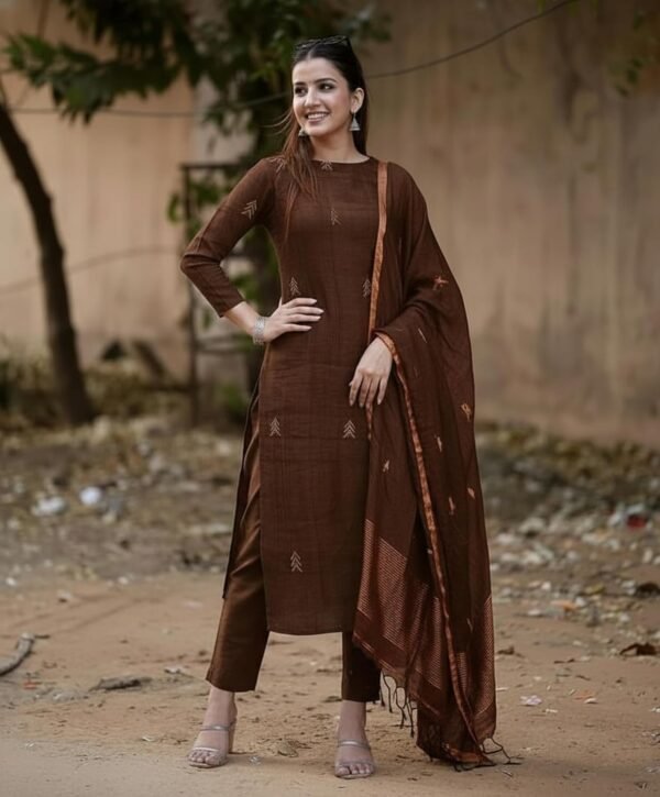 GoSriKi Viscose Printed Straight Kurta with Pant and Dupatta for Women