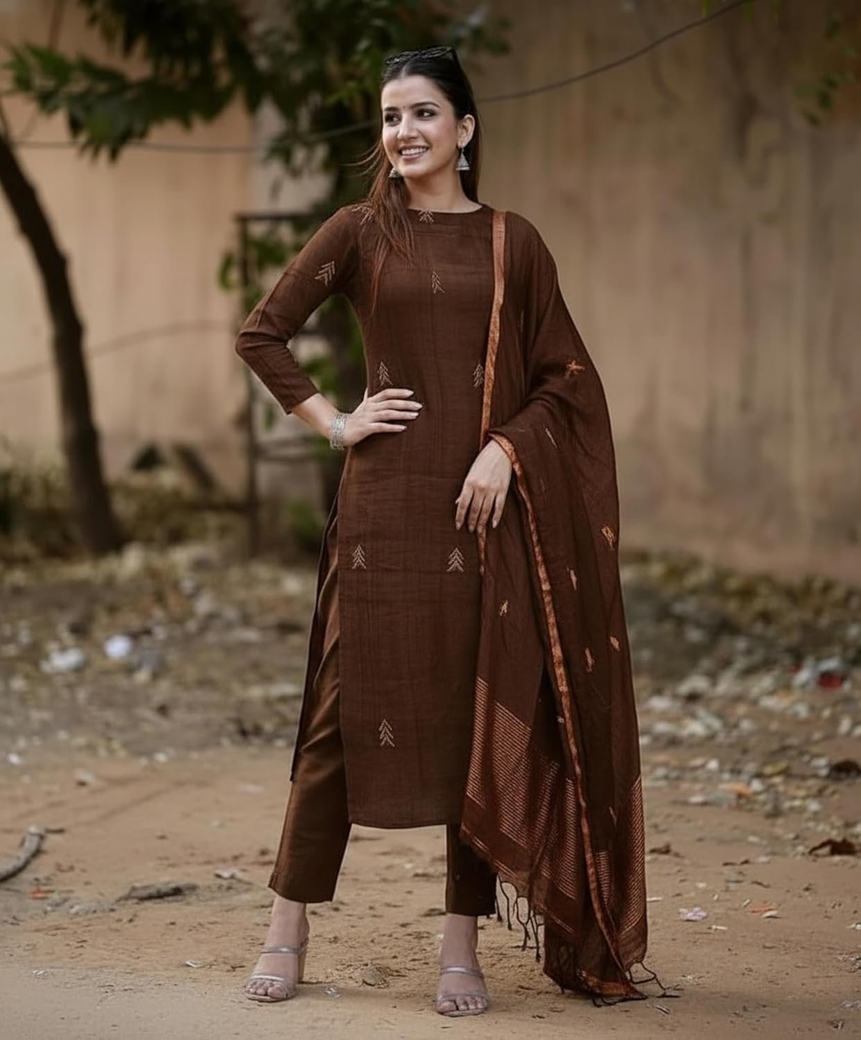 GoSriKi Viscose Printed Straight Kurta with Pant and Dupatta for Women - Image 5