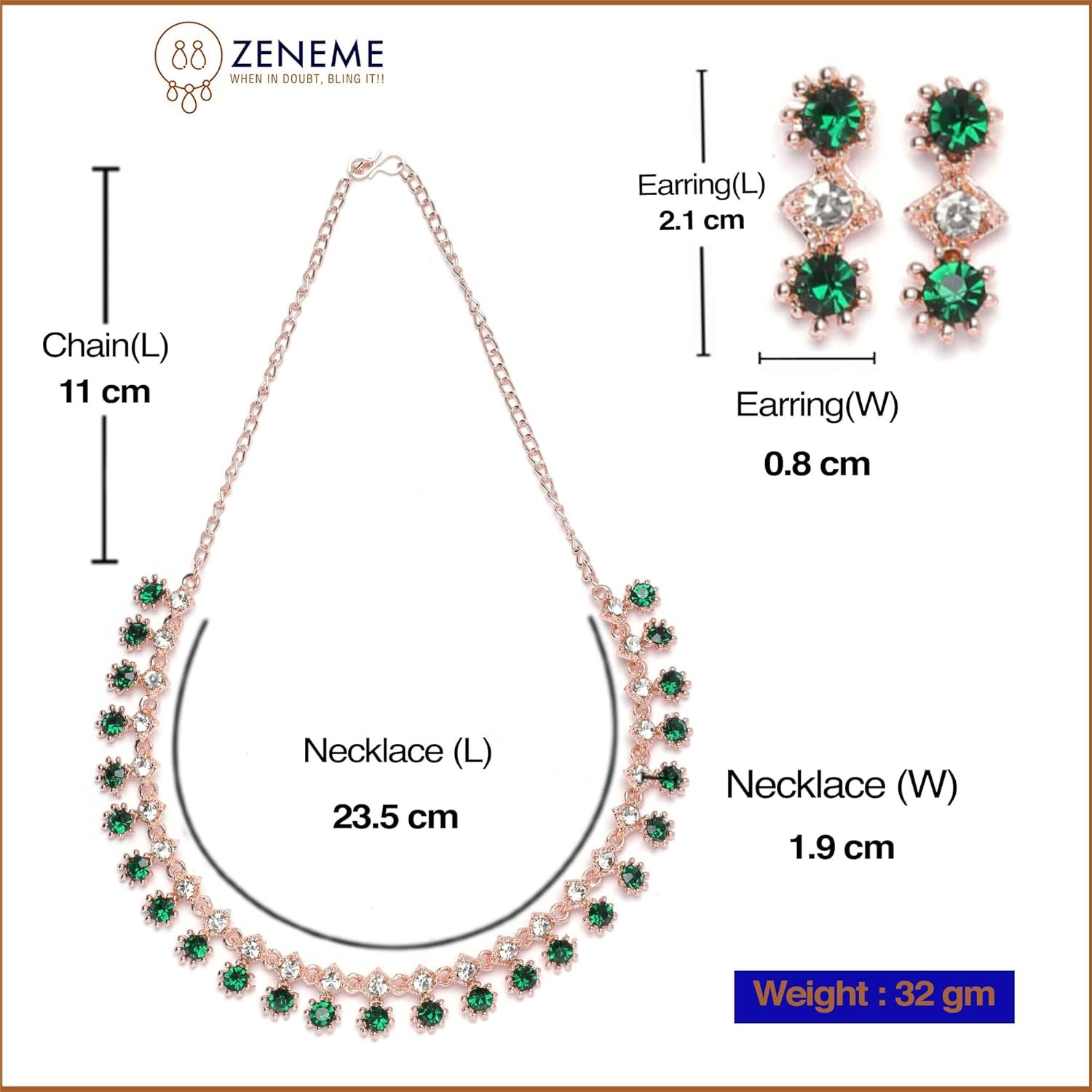 ZENEME Rose Gold-Plated American Diamond Studded Star Shaped Necklace With Earrings Jewellery Set For Girls and Women - Image 5