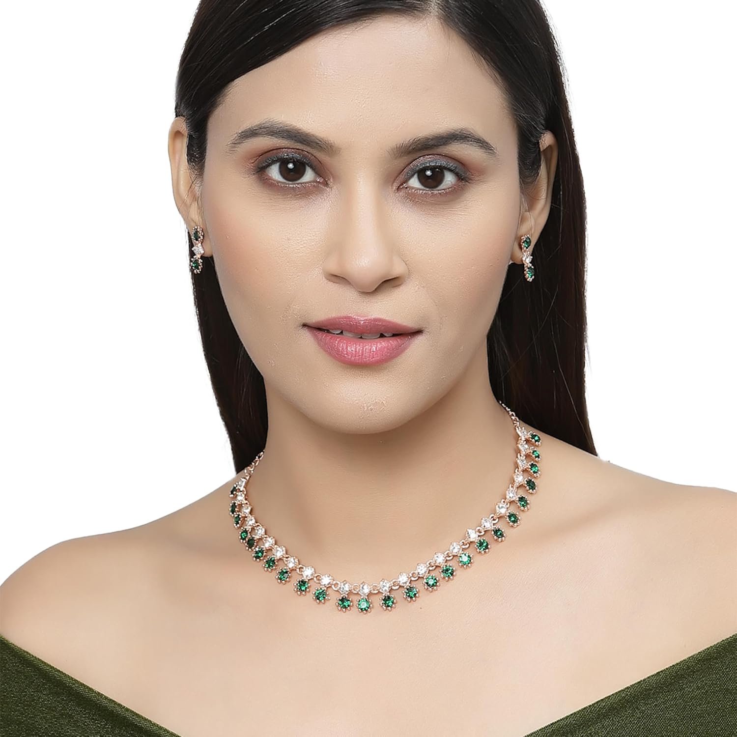 ZENEME Rose Gold-Plated American Diamond Studded Star Shaped Necklace With Earrings Jewellery Set For Girls and Women - Image 3